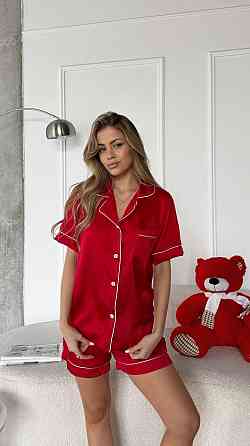 Женская базовая роскошная пижама двойка шелк Армани Красный, 42/44 Одесса