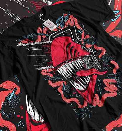 Футболка чоловіча з аніме принтом Людина-бензопила оверсайз (S/M/L) Чорний AnimeJ1194 Дніпро