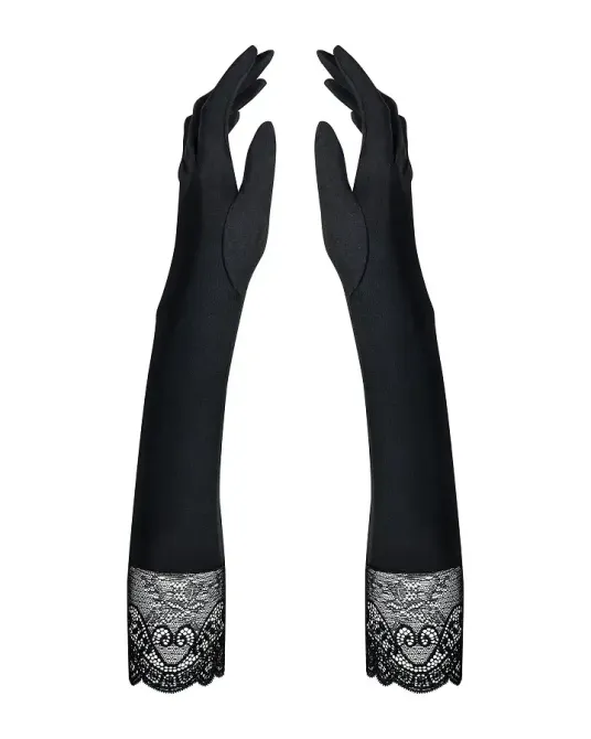 Високі рукавички з каменями та мереживом Obsessive Miamor gloves, black Львів - фото 1