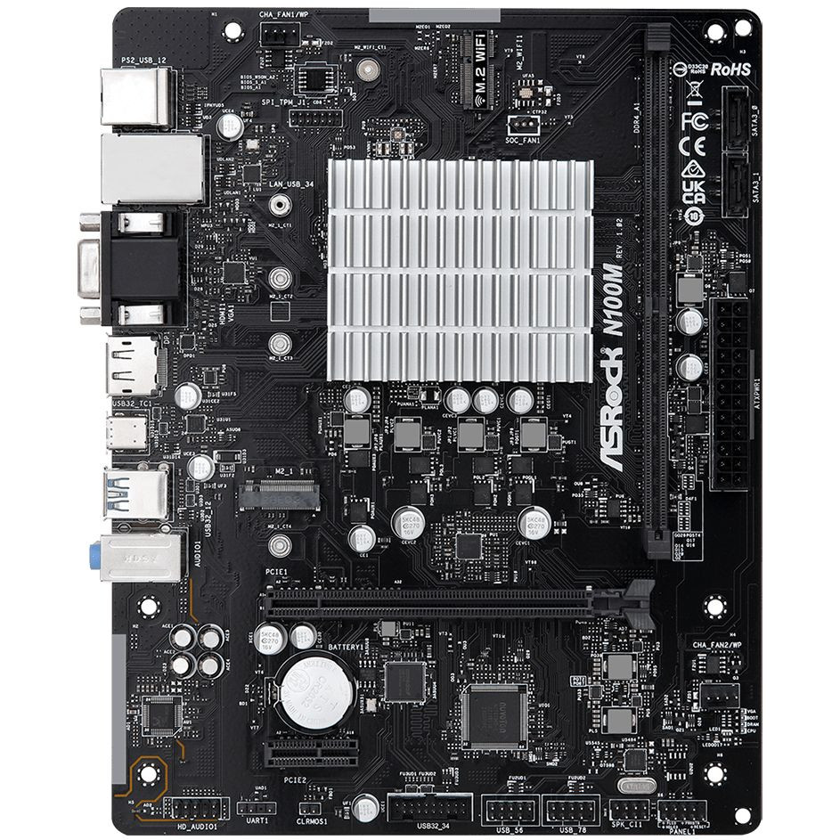 ASRock N100M (Quad-Core N100 3.4GHz, 1xDDR4 DIMM, VGA/HDMI/DP, 1*PCIe, 2xSATA, M.2, GLan, mATX) Винница - изображение 1