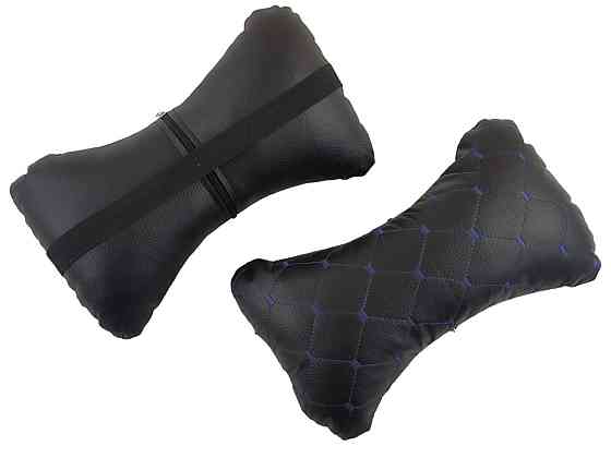 Подушка голову в авто екошкіра синя строчка (к-кт 2 шт) під Мукачево