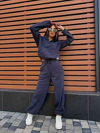 Жіночий стильний теплий повсякденний костюм-двійка на флісі Графіт, 42/44 Одеса