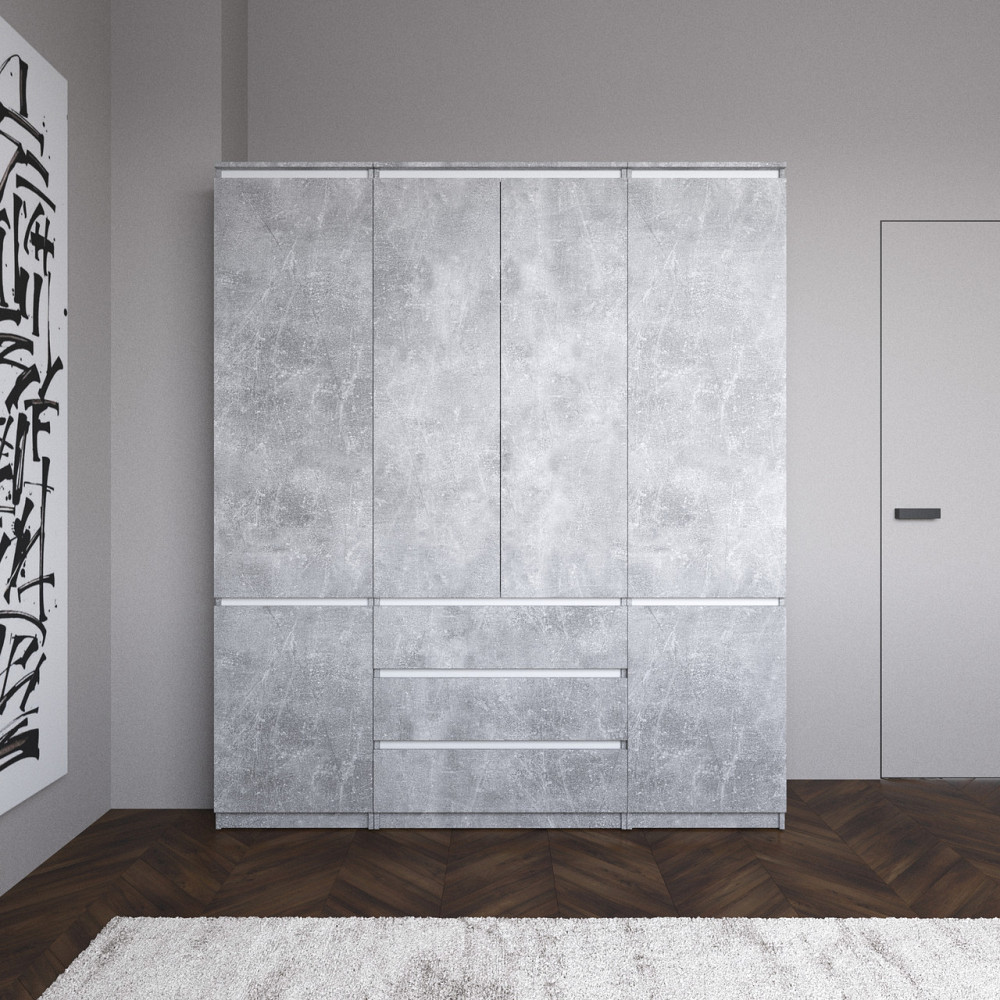 Шкаф со штангой и полками, комплект из 2 пеналов с полками и 1 шкаф со штангой с 3 шухлядами R9+R22-2 Бетон-Белые планки Львов - изображение 1