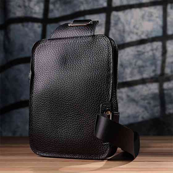 Прямоугольная сумка бананка из качественной натуральной кожи GRANDE PELLE 22877 Черный Киев