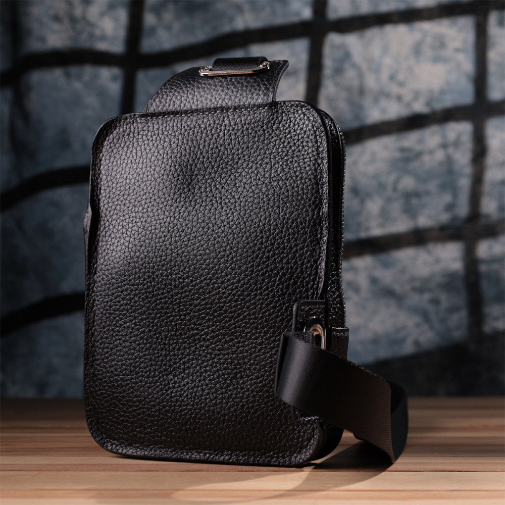 Прямоугольная сумка бананка из качественной натуральной кожи GRANDE PELLE 22877 Черный Киев - изображение 2