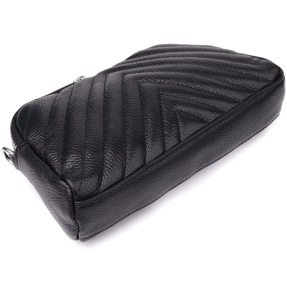 Стильна сумка прошита трикутниками із натуральної шкіри Vintage 22909 Чорний Київ - фото 6