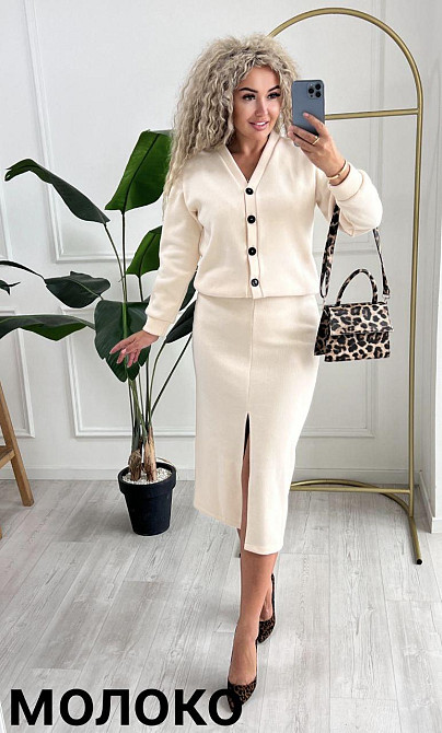 Женский невероятный костюм кардиган+юбка ангора вязка на трикотаже Молочный, 46/48 Одесса - изображение 6