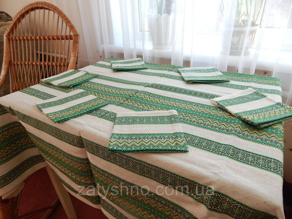 Зеленый комплект скатерти и салфетки вышитые Киев - изображение 5