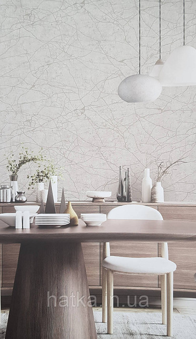 Шпалери вінілові на флізеліні AdaWall Roka 1.06х10 під камінь структурні бежеві прожилки сріблом 23107-2 Київ - фото 1