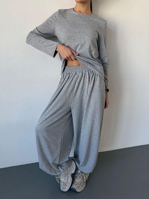 Женский повседневный прогулочный костюм двойка: кофта и брюки турецкая двунить Светло-серый, 42/44 Одесса - изображение 2