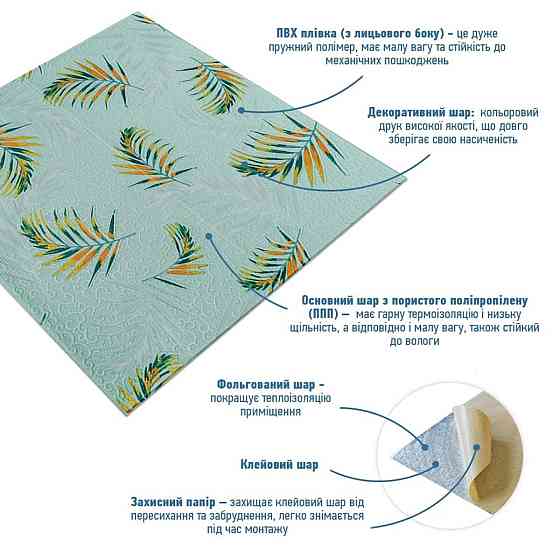 Панель стінова 3D 680х670х4мм Папороть на світло-зеленому фоні (D) SW-00001984 Київ