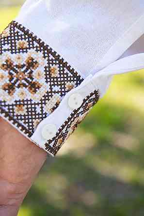 Вышиванка мужская, льняная, с длинным рукавом, белая, лен   , топ Киев