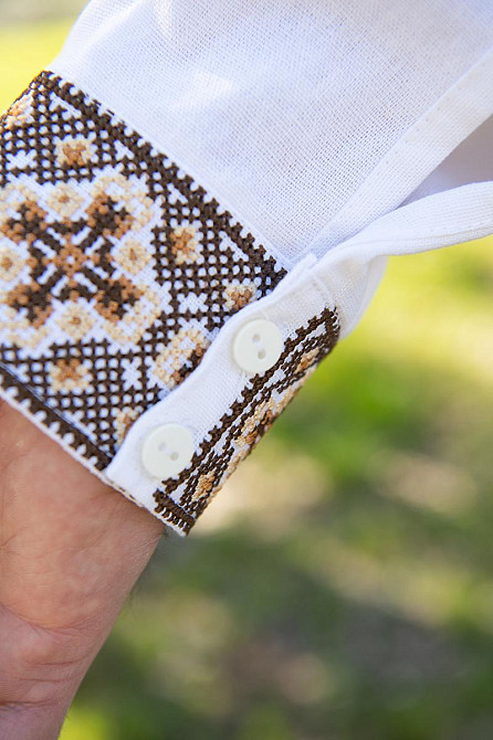 Вышиванка мужская, льняная, с длинным рукавом, белая, лен   , топ Киев - изображение 5