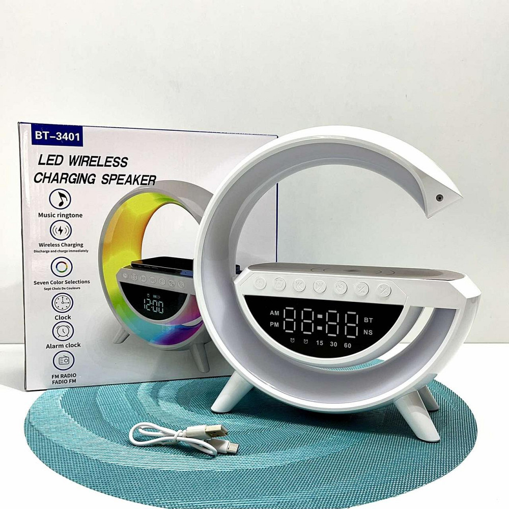 Колонка світильник з бездротовою зарядкою телефону та годинником Bluetooth 5.2 підтримка USB Type-C зміна режимів (C 65408) Чернігів - фото 2