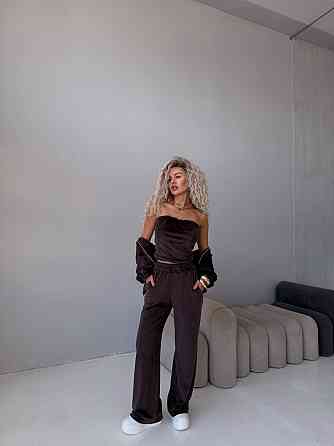 Жіночий велюровий комплект-трійка Шоколадний, 42/46 Харків