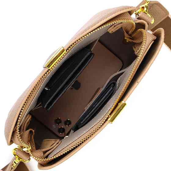 Жіноча модна сумка на три відділення з натуральної шкіри 22106 Vintage Бежева Київ