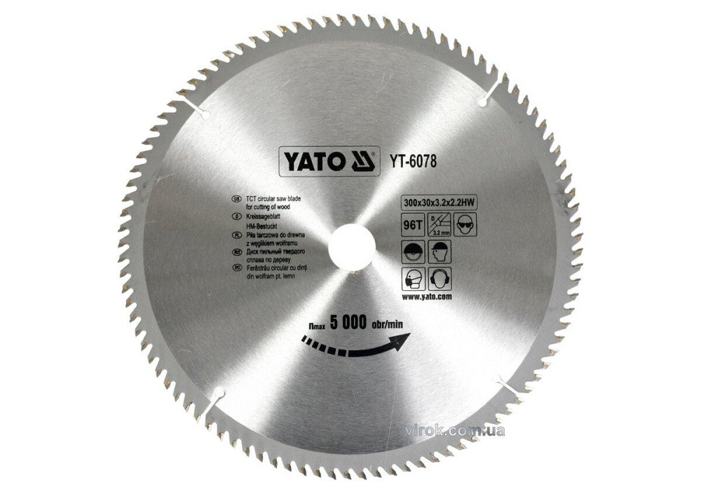Диск пиляльний победітовий по дереву YATO: 300х30х3.2х2.2 мм, 96 зубців, R.P.M до 5000 1/хв [10] Одеса - фото 1