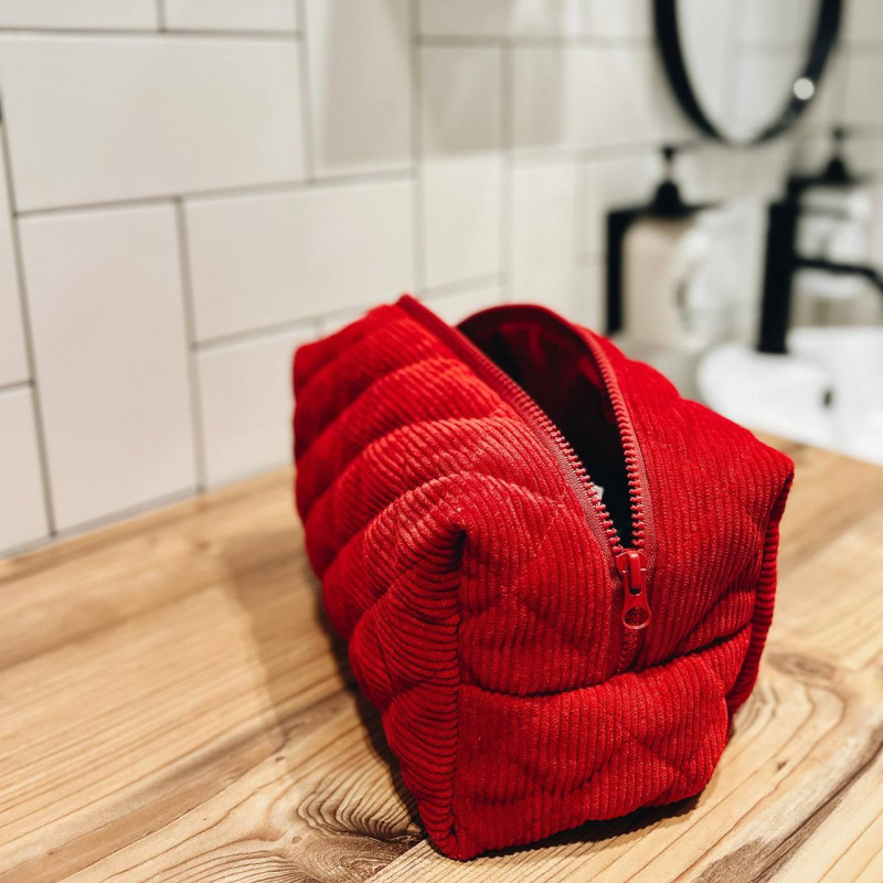 Большая женская вельветовая косметичка 24x13x13 см (Красный) Сумы - изображение 3