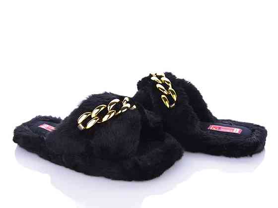 Женские тапочки домашние меховые цепь золото Черные 40/41 Одесса