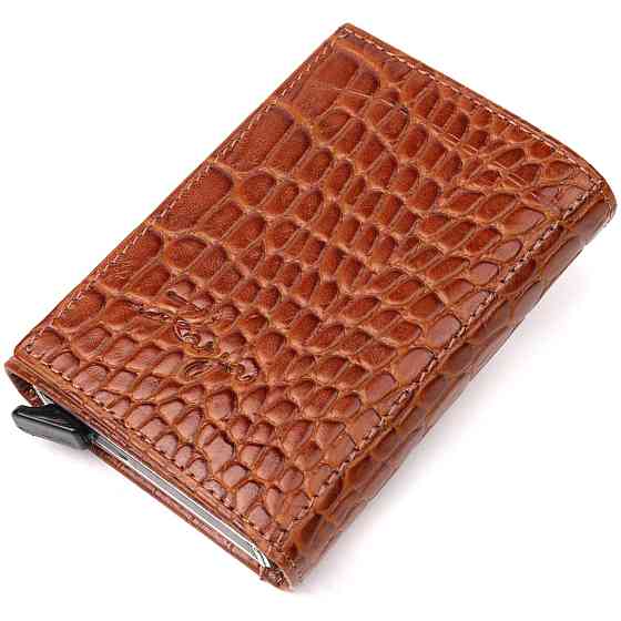 Визитница из натуральной фактурной кожи под крокодила KARYA 20986 Коричневый Киев