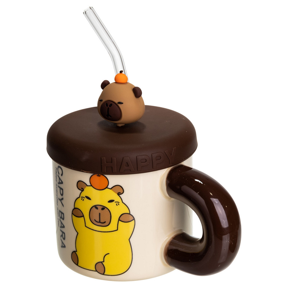 Кубок порцелянова з кришкою і трубочкою Капібара з апельсином 300 (мл) FM-27C SBR Київ - фото 3