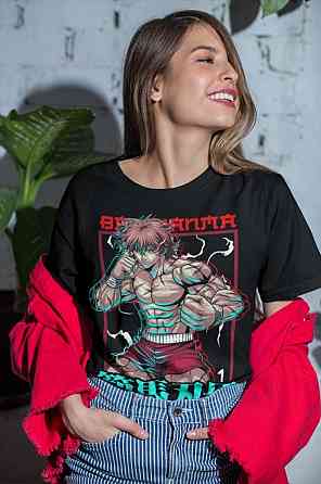 Футболка для хлопчика з аніме принтом Бакі Грапплер Бакі Ханма оверсайз (зріст від 165 до 180) Чорний AnimeJ0224m Дніпро