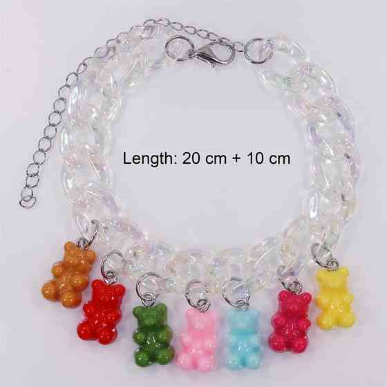 Браслет з мармеладними ведмедиками на ногу різнобарвний - довжина 20см + 10см, регулюється, пластик Київ