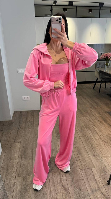 Жіночий стильний повсякденний костюм - велюр плюш Барбі, 44/46 Одеса - фото 3