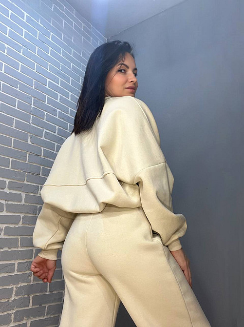 Костюм женский Quzen 472-472 пилот молния брюки палаццо широкие флис светло бежевый, світло-бежевый, Одесса - изображение 3