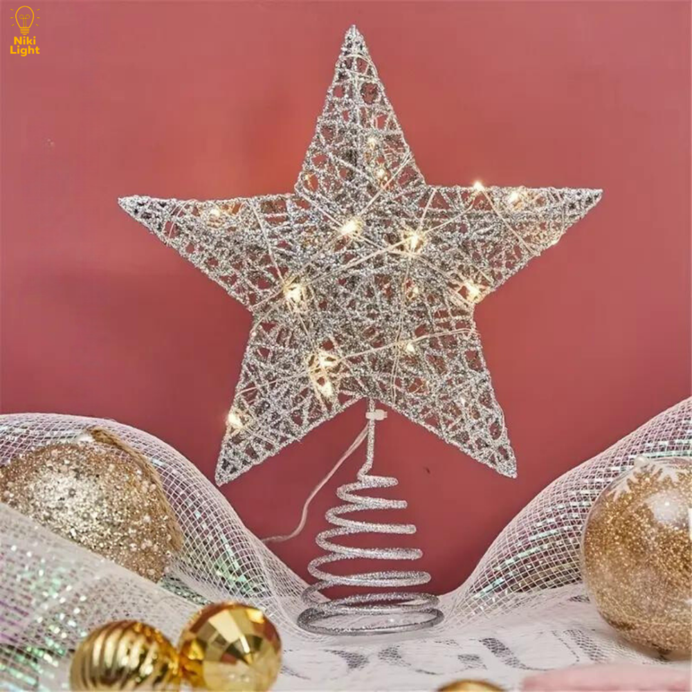 Різдвяна зірка на ялинку новорічна верхівка для ялинки Niki Light віфлеємська зірка на ялинку срібна 28см з гірляндою 20лед Київ - фото 8