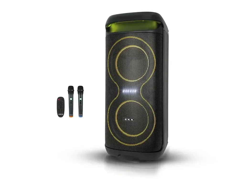 Портативна акустична колонка ZXX-5570 30Вт 2x6" Bluetooth, USB, TF, FM, LED, 2 бездротові мікрофони, пульт ДК Одеса - фото 1