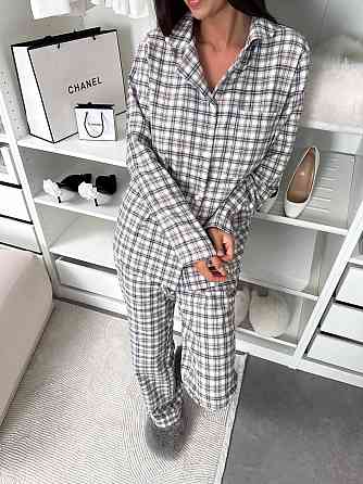 Жіноча домашня повсякденна картата піжама з фланелі. бежевий2, 42/44 Одеса