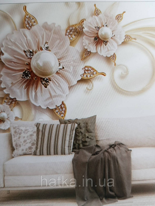 Шпалери вінілові на флізелін великі квіти бежеві 3д Київ - фото 3