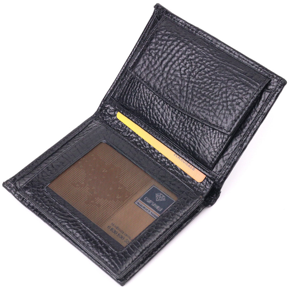 Невеликий гаманець без застібки з натуральної зернистої шкіри Чорний (KARYA) Київ - фото 10