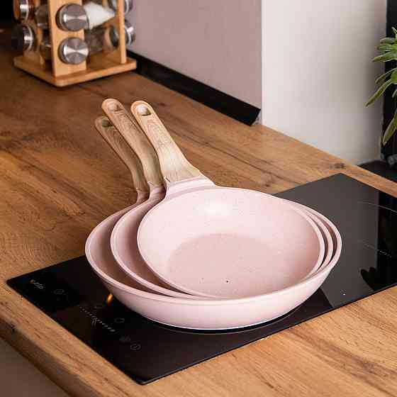 Набор из 3 алюминиевых сковородок с толстым дном MGC розовая HP-4-410P Киев