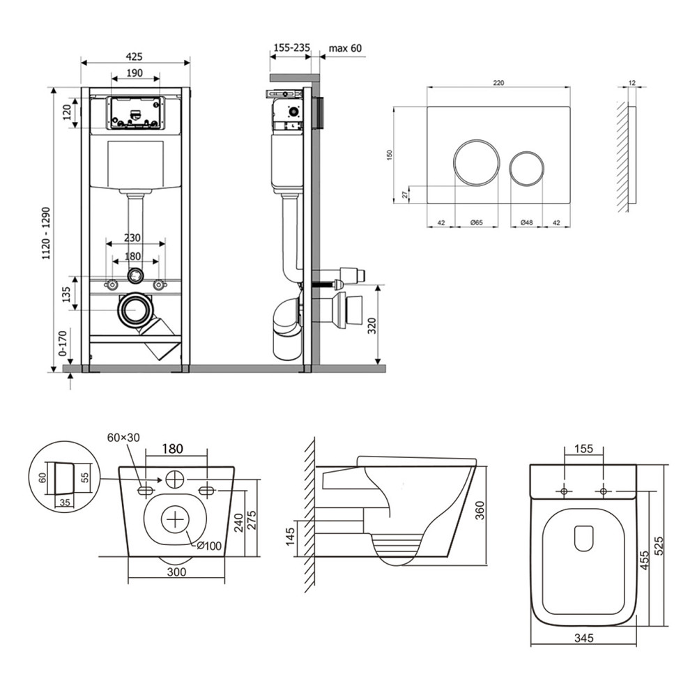 Готовое решение Qtap для ванной комнаты: подвесной унитаз Tern Ultra Quiet 525x345x360 + комплект инсталляции Nest 4 в 1 (круглая Киев - изображение 2