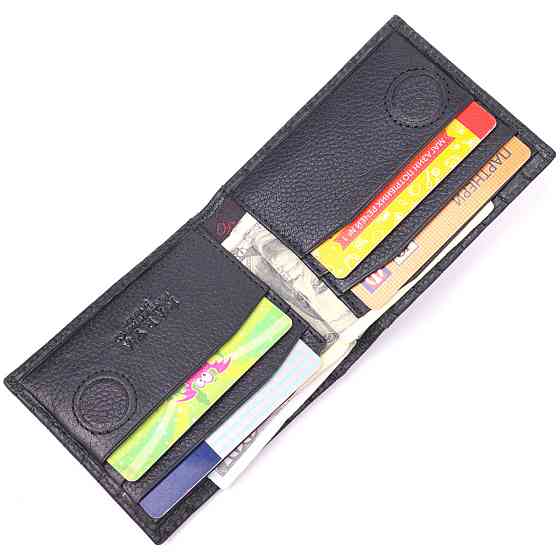 Стеганый мужской зажим с монетницей из натуральной кожи KARYA 21407 Черный Киев