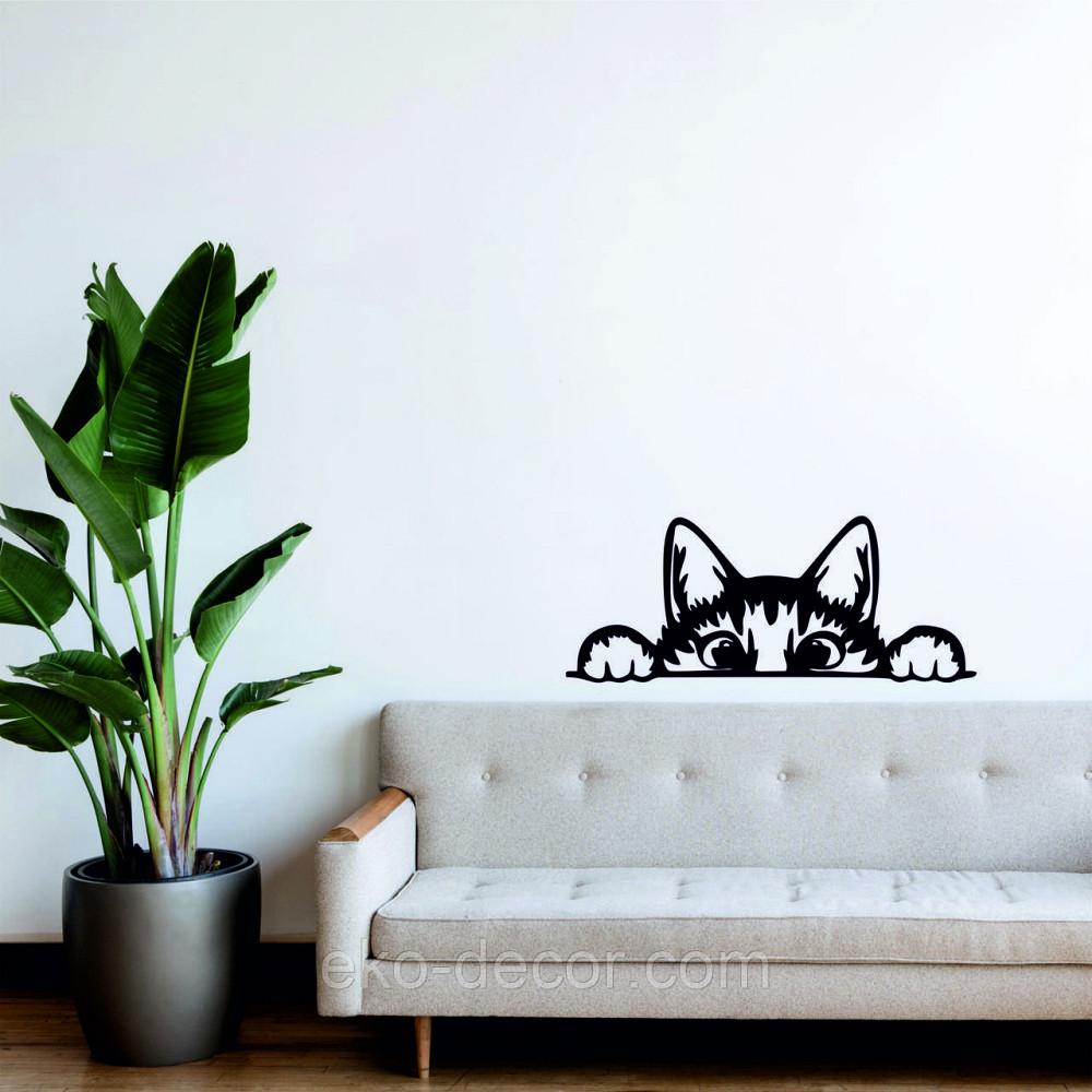 Декоративное настенное 3D Панно «Кот» Декор на стену с объемом (цена за 1 шт) 50*20 см, Черный Киев - изображение 1