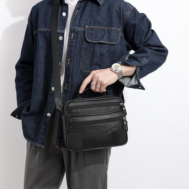 Мужская кожаная сумка-барсетка 23х19х7, мессенджер с ручкой и ремнем через плечо BX-10041 черный Киев - изображение 9