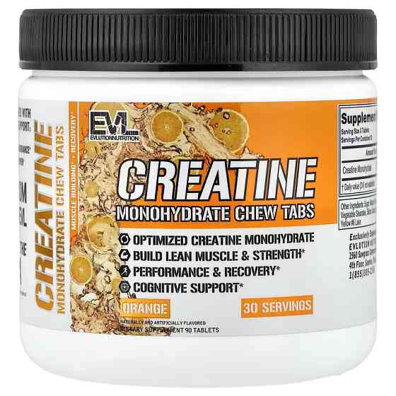 Креатин моногідрат Evlution Nutrition Creatine Monohydrate Chew Tabs 90 Tablets (Orange) Луцьк