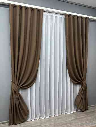 Комплект готових штор VR-Textil Льон-блекаут Льон Мішковина № 277ш Коричневий 100х270см 2 шт (31-023) Київ
