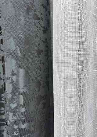 Комплект штор VR-Textil Льон Мармур 150х270 2шт і Тюль 500х270 1262ш-115т Графітовий з білим 71-124/4 Київ