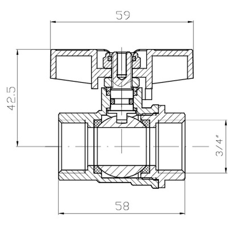 Кран кульовий ГГМ Koer Extreme KE.217-20 - 3/4" FF ручка "метелик" червона (KR5757) Київ - фото 2