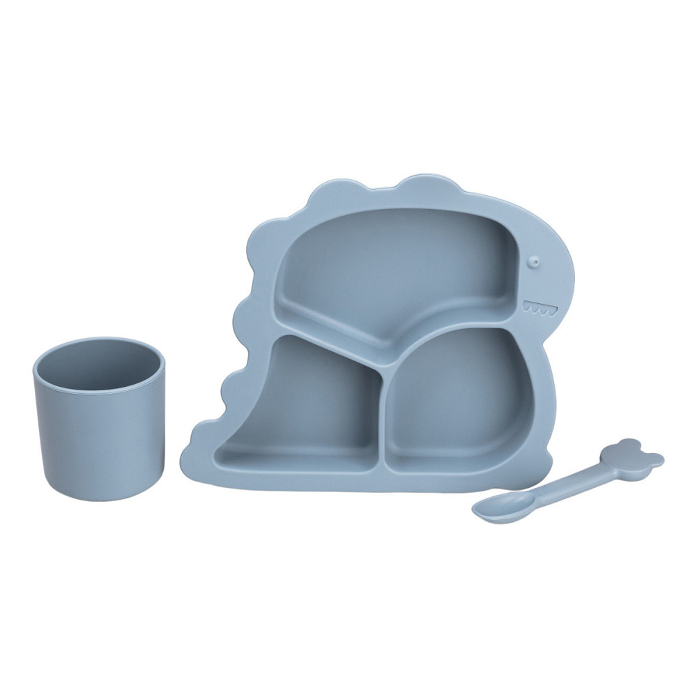 Дитячий набір силіконової посуди: чашка, тарілка, ложка, синій Київ - фото 7