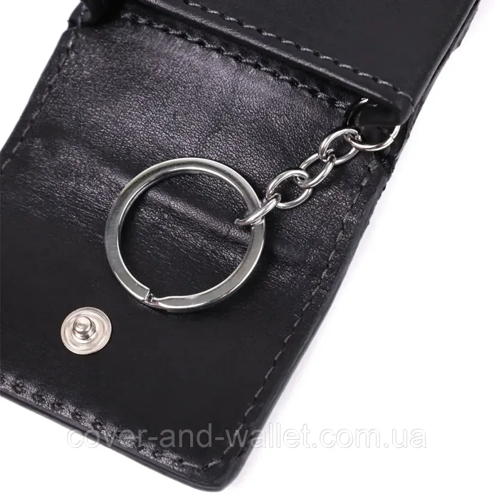 Компактная кожаная ключница с отделениями для карточек черного цвета Grande Pelle Киев - изображение 8