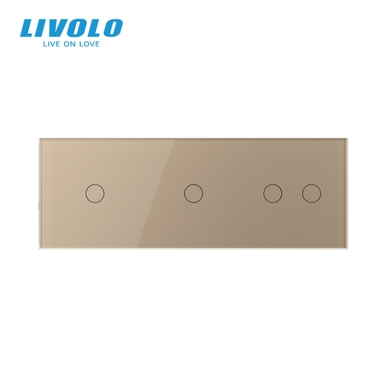 Сенсорний вимикач 4 сенсора (1-1-2) Livolo золото скло (VL-C701/C701/C702-13) Коломыя