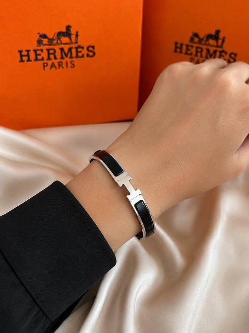 Браслет Hermes жёсткий | черная эмаль | напыление серебро 925  |  напыление серебро 925 Одесса - изображение 1