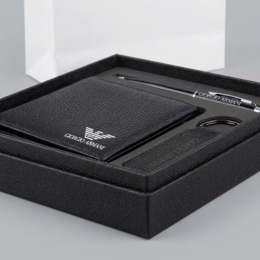 Подарок мужской комплект, кошелек, брелок и ручка Armani (3032-3) Киев - изображение 5