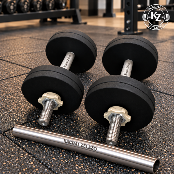 Гантелі набірні 2 по 16 кг з покриттям + Перехідник для штанги Kachai Zelezo Iron Pro Київ