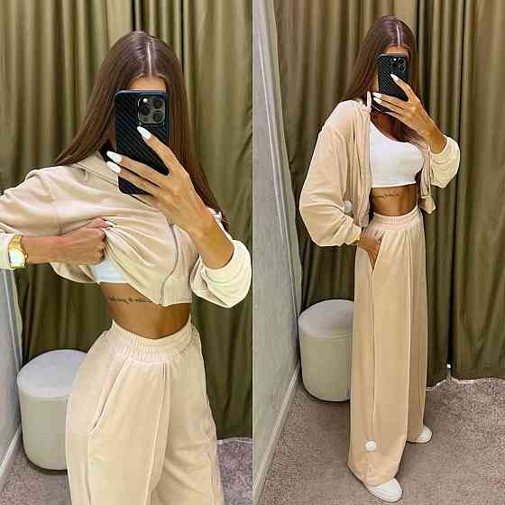 Жіночий стильний повсякденний костюм, двойка якісний турецький велюр Бежевий, 46/48 Одеса